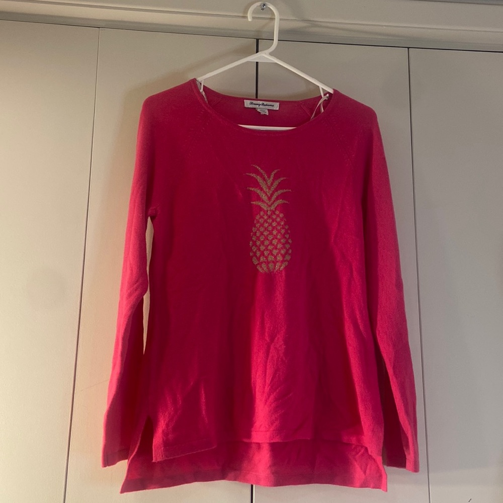 Tommy Bahama Long Sleeves Sweater Womens S Pink Pineapple Casual‎ Wool Cashmere